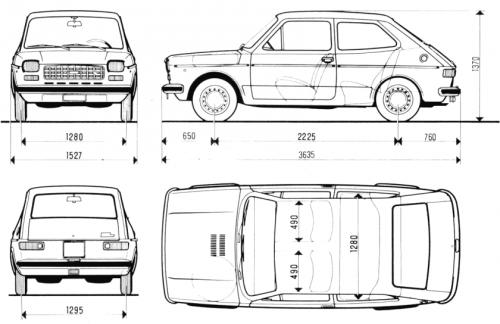 Szkic techniczny Fiat 127 I