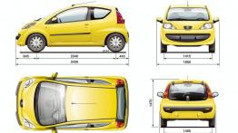 Peugeot 107 2009 - szkic auta - wymiary
