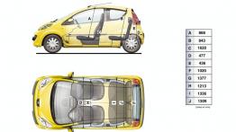 Peugeot 107 2009 - szkic auta - wymiary
