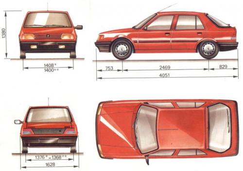 Szkic techniczny Peugeot 309 I