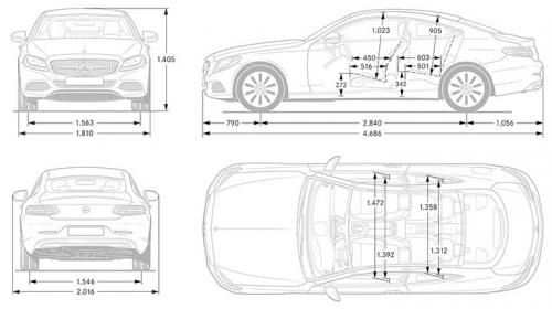 Szkic techniczny Mercedes Klasa C W205 Coupe