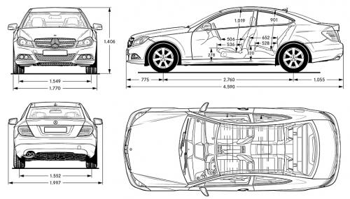 Szkic techniczny Mercedes Klasa C W204 Coupe