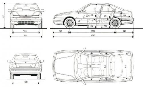 Szkic techniczny Lancia Kappa Coupe