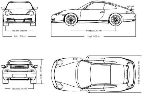 Szkic techniczny Porsche 911 996 Coupe