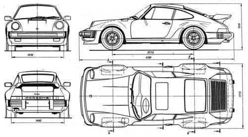 Szkic techniczny Porsche 911 930 Coupe