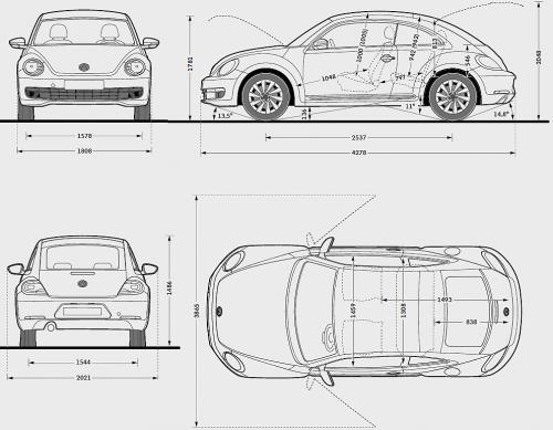 Szkic techniczny Volkswagen Beetle Hatchback 3d