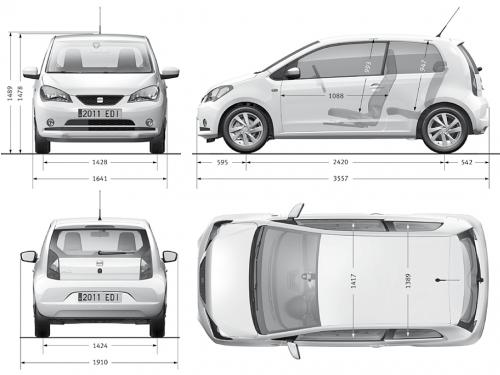 Szkic techniczny Seat Mii Hatchback 3d
