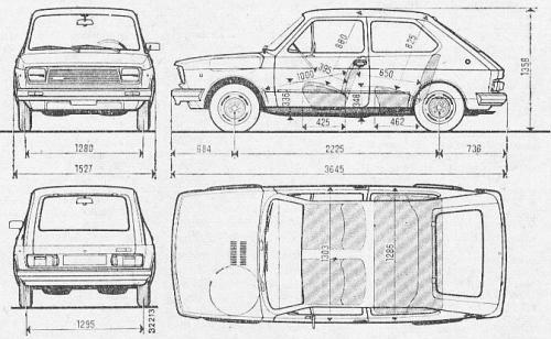 Szkic techniczny Fiat 127 II Hatchback 3d