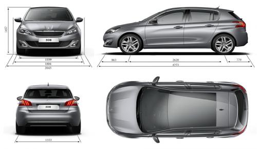 Szkic techniczny Peugeot 308 II Hatchback 5d