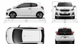 Peugeot 108 (2014) - wersja 3-drzwiowa - szkic auta - wymiary