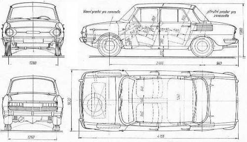 Szkic techniczny Skoda 100