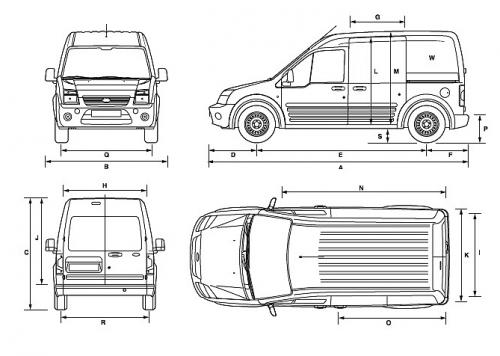 Szkic techniczny Ford Transit Connect I Van z podwójną kabiną LWB