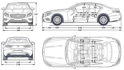 Szkic techniczny Mercedes Klasa S W222 Coupe AMG