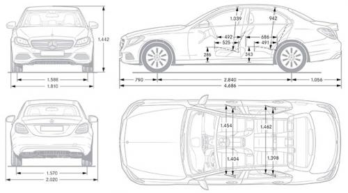 Szkic techniczny Mercedes Klasa C W205 Limuzyna AMG
