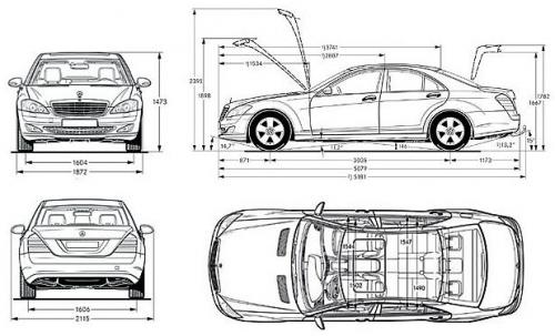 Szkic techniczny Mercedes Klasa S W221 Limuzyna AMG
