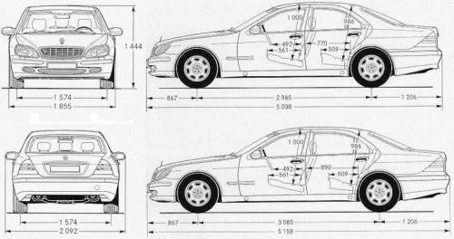 Szkic techniczny Mercedes Klasa S W220 Sedan AMG