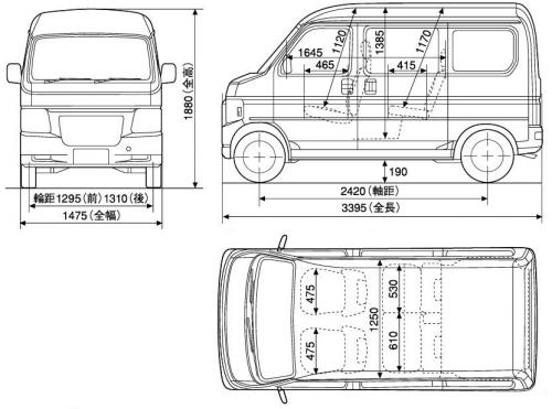 Szkic techniczny Honda Vamos