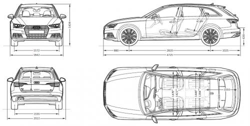 Szkic techniczny Audi A4 B9 Avant