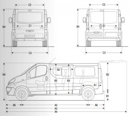 Szkic techniczny Renault Trafic II Kabina