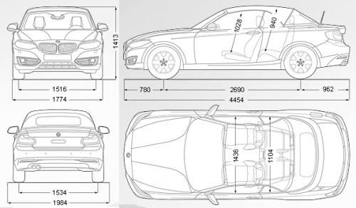 Szkic techniczny BMW Seria 2 F22-F23-F45-F46 M-Cabrio