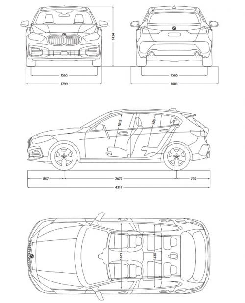 Szkic techniczny BMW Seria 1 F40 Hatchback M