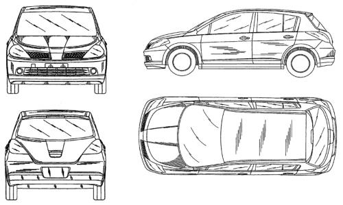 Szkic techniczny Nissan Tiida Hatchback