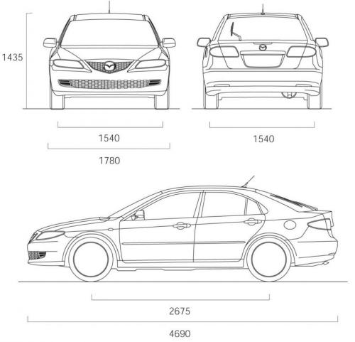 Szkic techniczny Mazda 6 I Hatchback