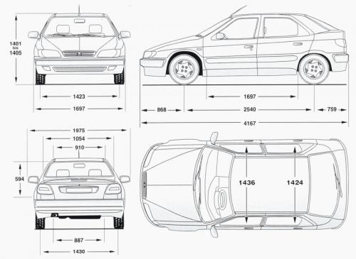 Szkic techniczny Citroen Xsara I Hatchback