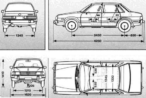 Szkic techniczny Subaru Leone II Hatchback