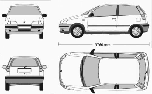 Szkic techniczny Fiat Punto I Hatchback