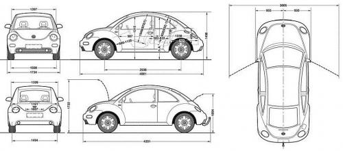 Szkic techniczny Volkswagen New Beetle Hatchback