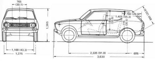 Szkic techniczny Nissan Cherry I Station Wagon