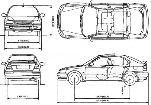 Szkic techniczny Honda Civic VI Liftback