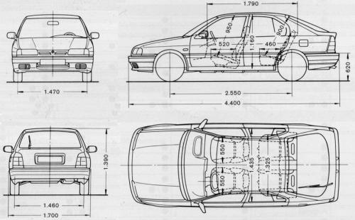 Szkic techniczny Nissan Primera I Hatchback