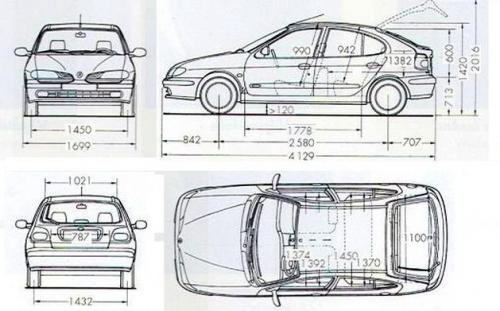 Szkic techniczny Renault Megane I Hatchback