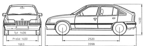 Szkic techniczny Opel Kadett E Hatchback