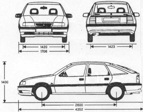 Szkic techniczny Opel Vectra A Hatchback