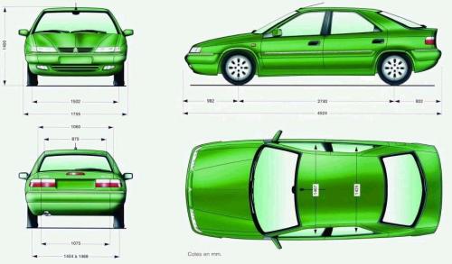 Szkic techniczny Citroen Xantia II Liftback
