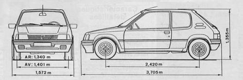Szkic techniczny Peugeot 205 I Hatchback