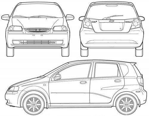 Szkic techniczny Chevrolet Aveo T200 Hatchback