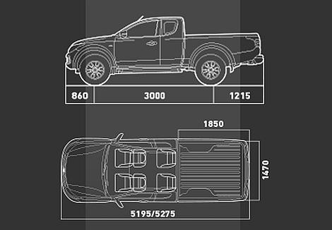 Szkic techniczny Fiat Fullback Przedłużona kabina