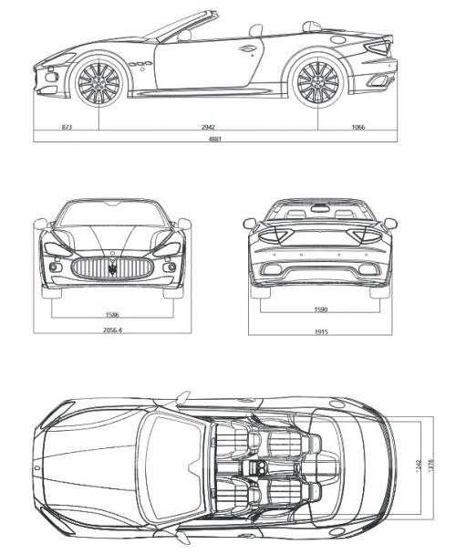 Szkic techniczny Maserati Gran Cabrio