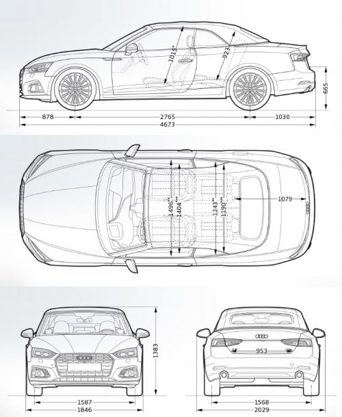 Szkic techniczny Audi A5 II Cabrio