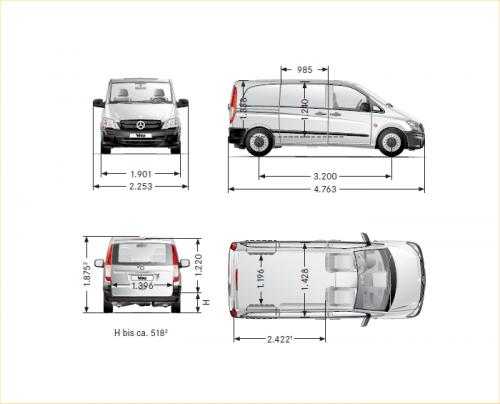 Szkic techniczny Mercedes Vito W639 Furgon