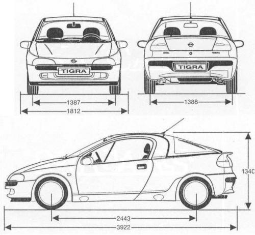 Szkic techniczny Opel Tigra I