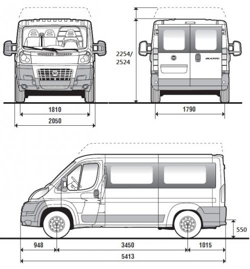 Szkic techniczny Fiat Ducato III Kombi średni