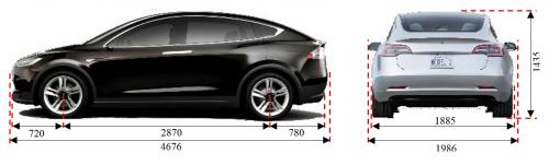Szkic techniczny Tesla Model 3 Sedan