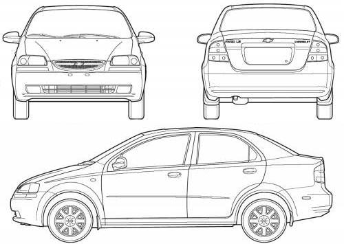 Szkic techniczny Chevrolet Aveo T200 Sedan