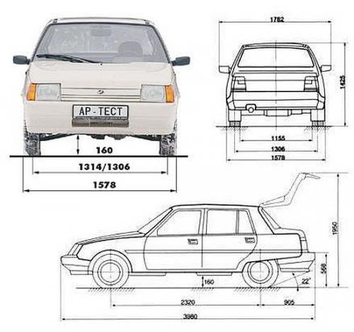 Szkic techniczny ZAZ Tavria Sedan