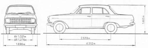 Szkic techniczny Opel Rekord A Sedan